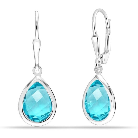 Jewelry - Women's Sterling Silver Drop Created Birthstone Leverback Light Blue Earring